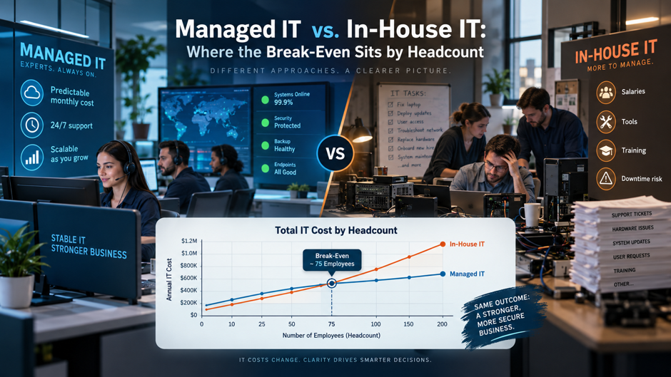 Managed IT vs. In-House IT: Break-Even by Headcount