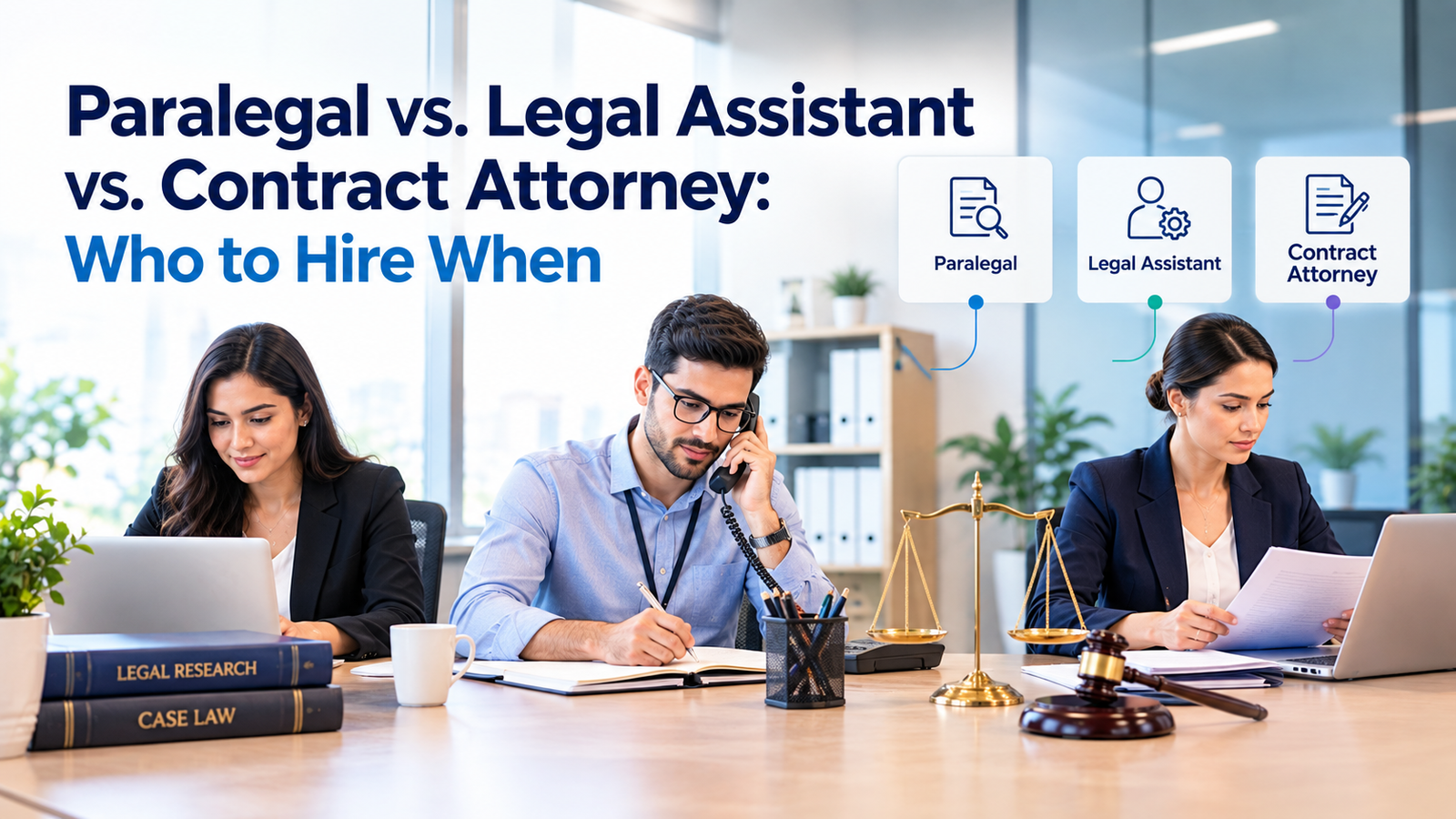 Paralegal vs. Legal Assistant vs. Contract Attorney Who to Hire When